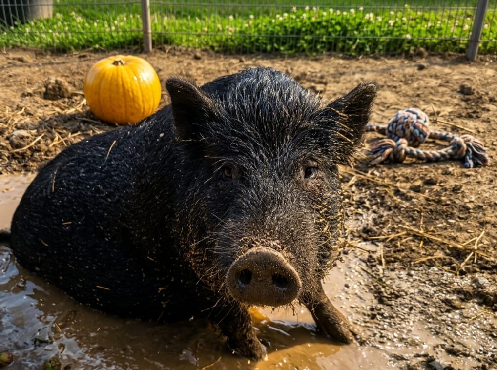 Zufriedenes Schwein im Schlammbad
